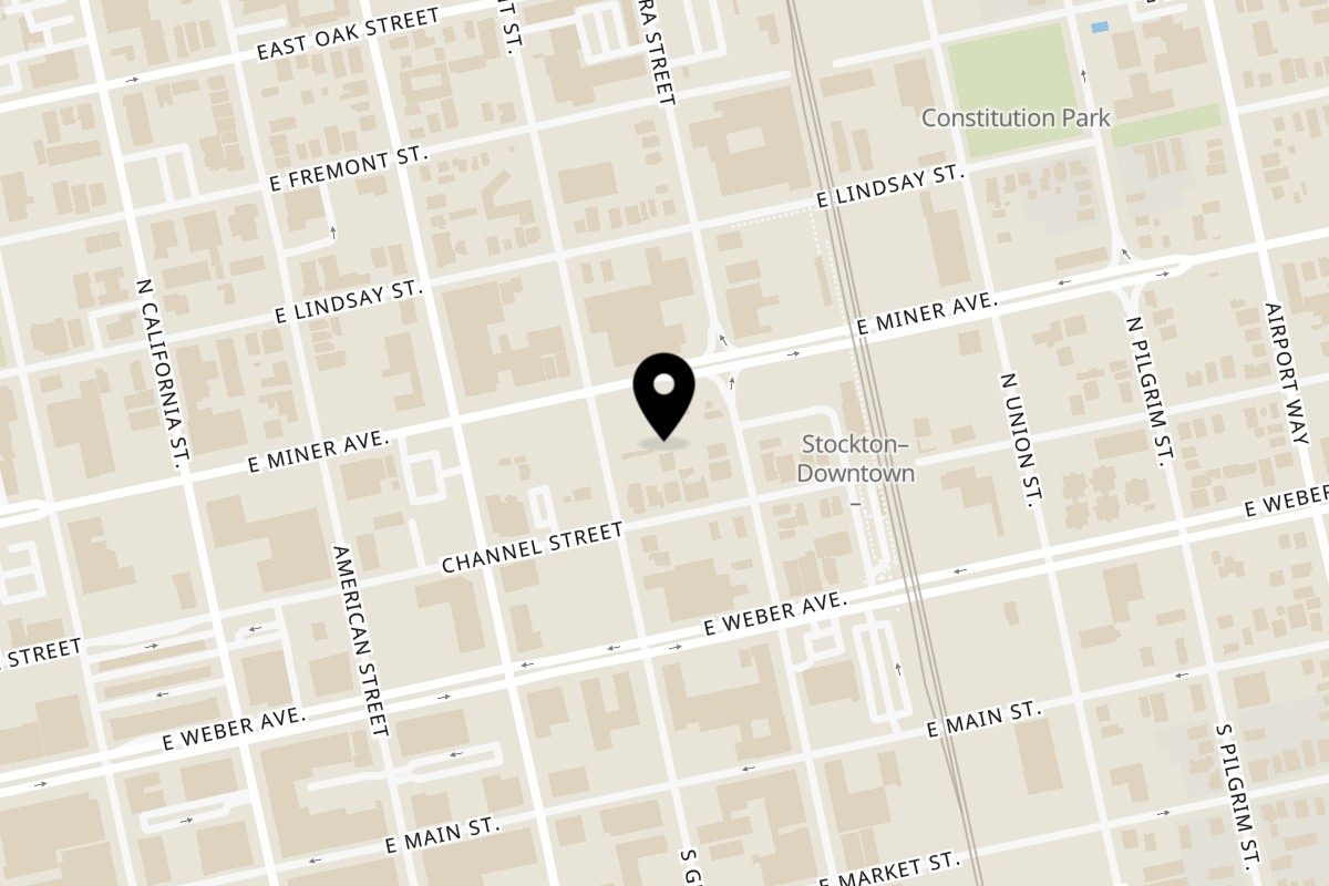 Map showing the location of Duckies Southern Cuisine on Food Truck in Stockton